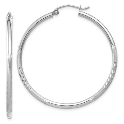 Satin Diamond-Cut 2mm Round Hoop Earrings 10k White Gold 10TC201, MPN: 10TC201,