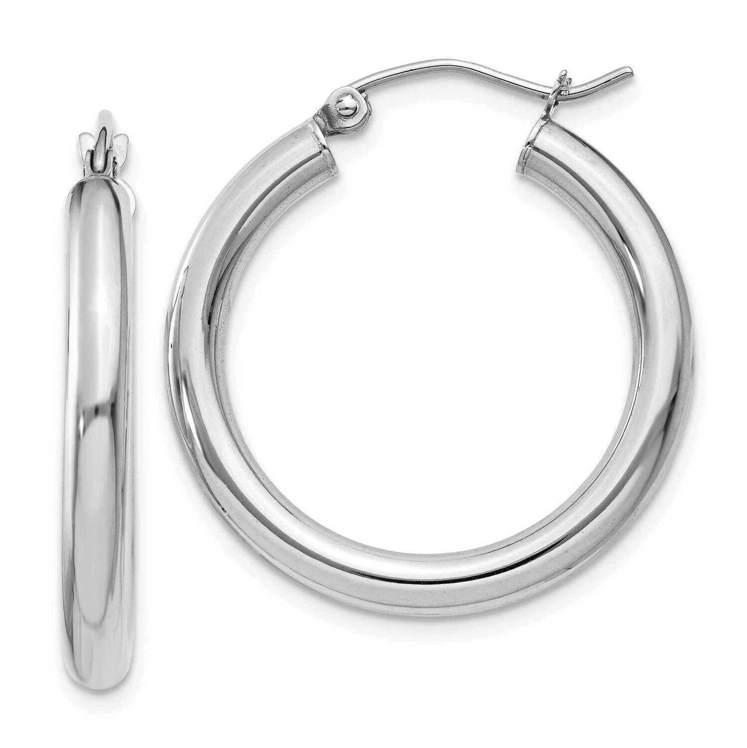 Polished 3mm Lightweight Tube Hoop Earrings 10k White Gold 10T850L, MPN: 10T850L,