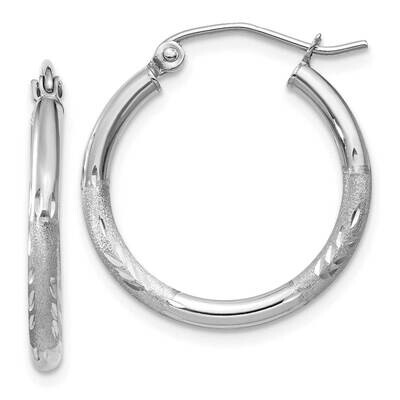 Satin Diamond-Cut 2mm Round Hoop Earrings 10k White Gold 10TC198, MPN: 10TC198,