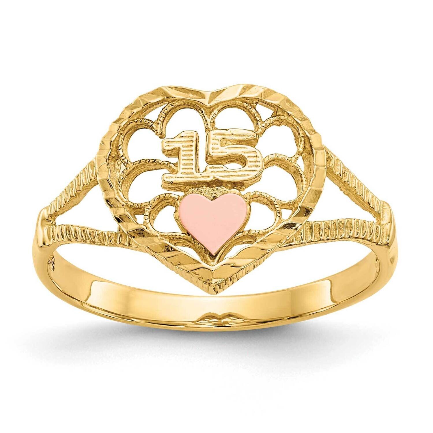 Diamond Cut 15 Heart Ring 10k Two-Tone Gold 10K3886