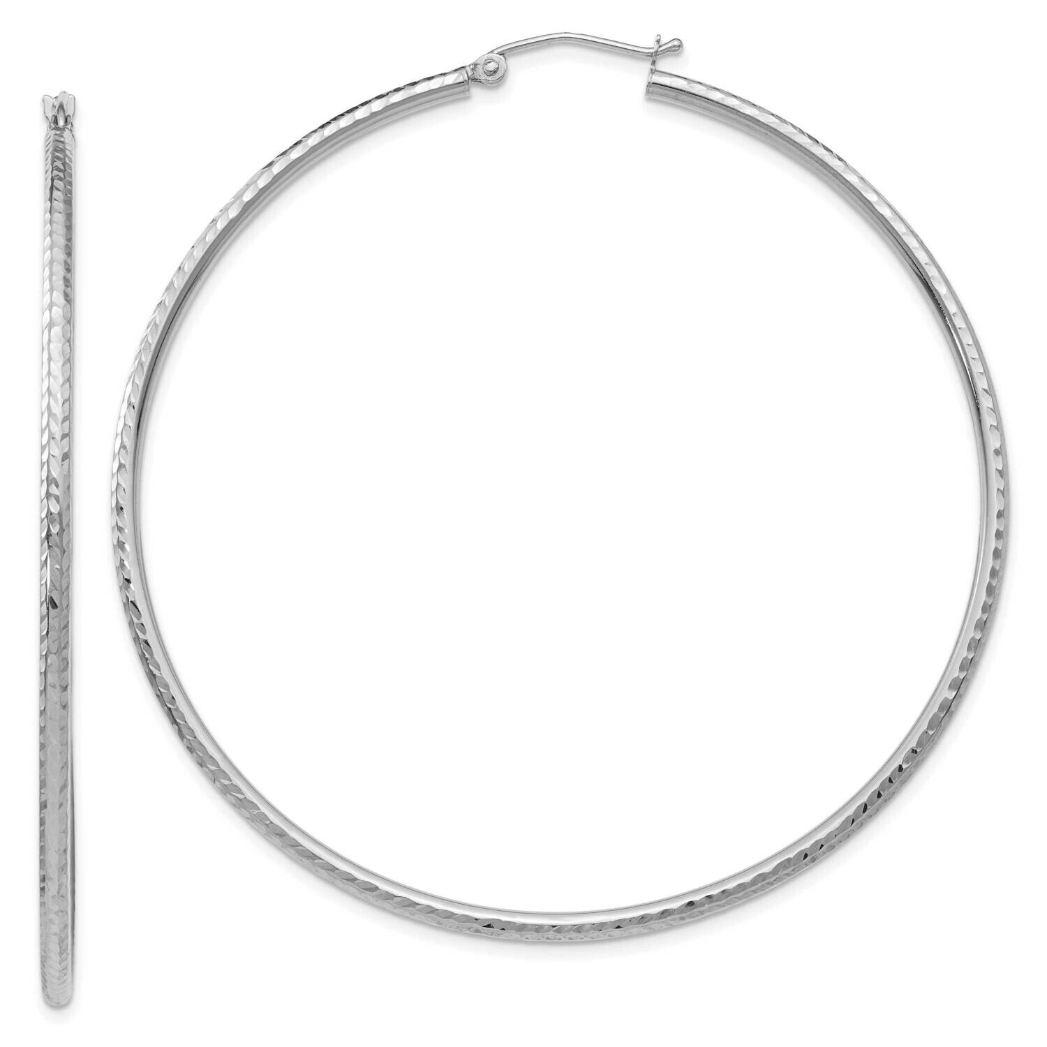 Diamond-Cut 2mm Round Tube Hoop Earrings 10k White Gold 10TC229, MPN: 10TC229,