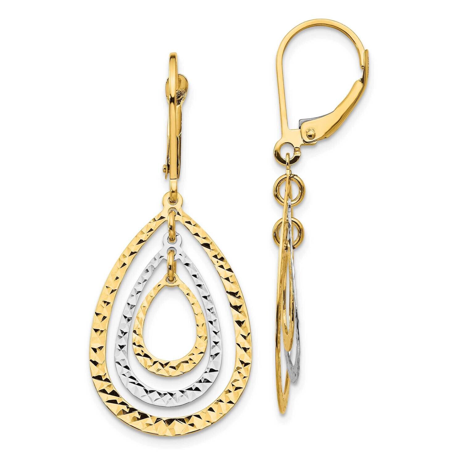 Diamond Cut Leverback Earrings 10k Two-Tone Gold 10TH882