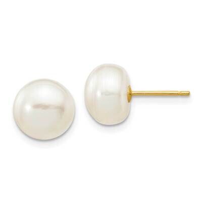8-9mm White Button Freshwater Cultured Pearl Stud Post Earrings 10k Gold 10X80BW, MPN: 10X80BW,