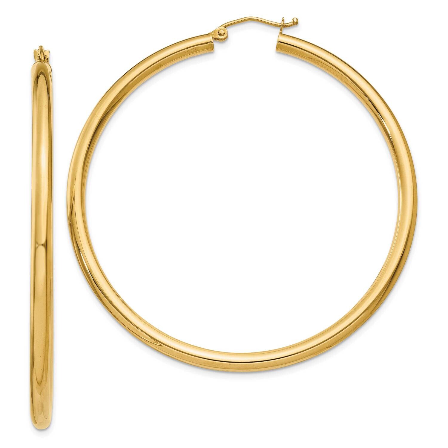 3mm Lightweight Tube Hoop Earrings 10k Polished Gold 10T944L