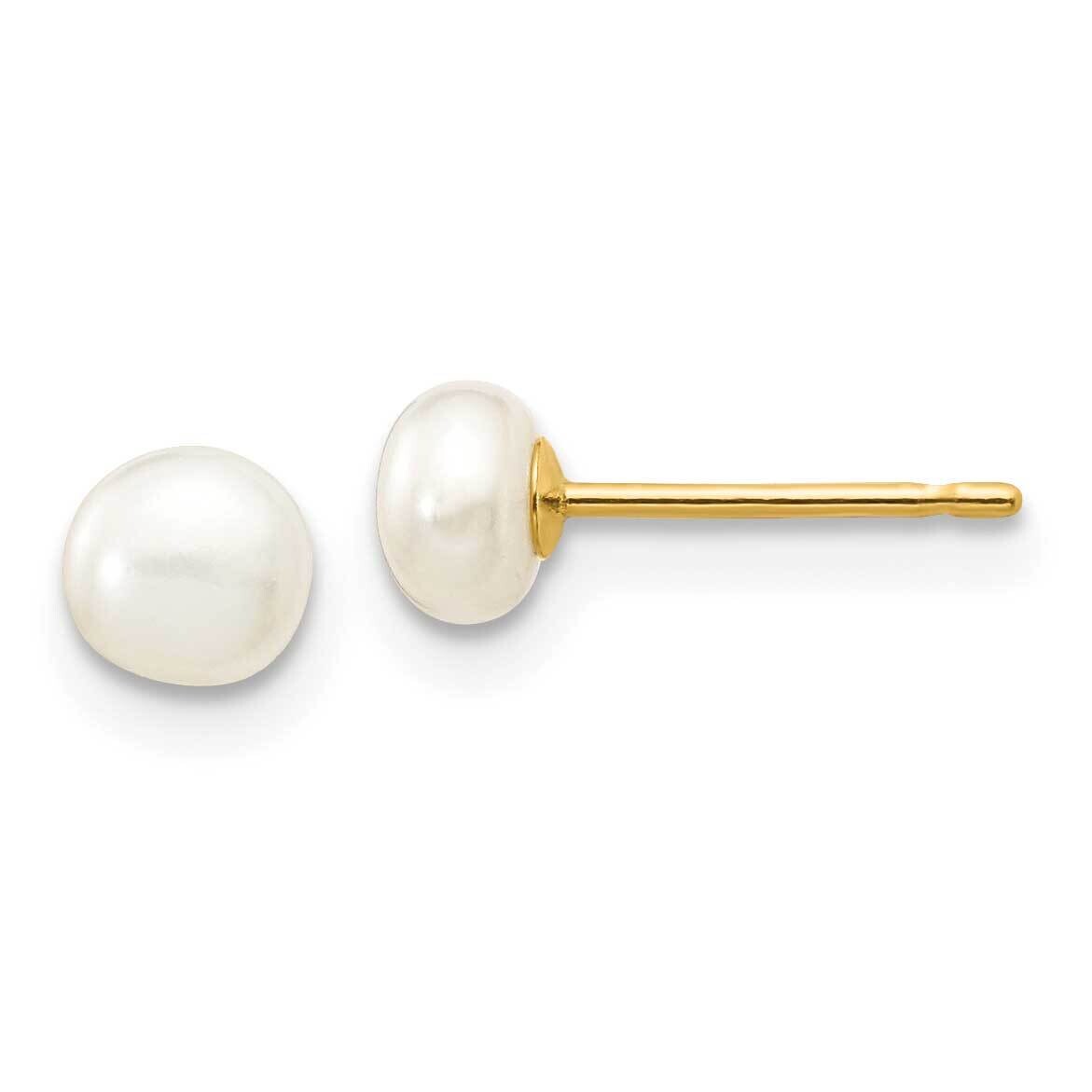 4-5mm White Button Freshwater Cultured Pearl Stud Post Earrings 10k Gold 10X40BW, MPN: 10X40BW,