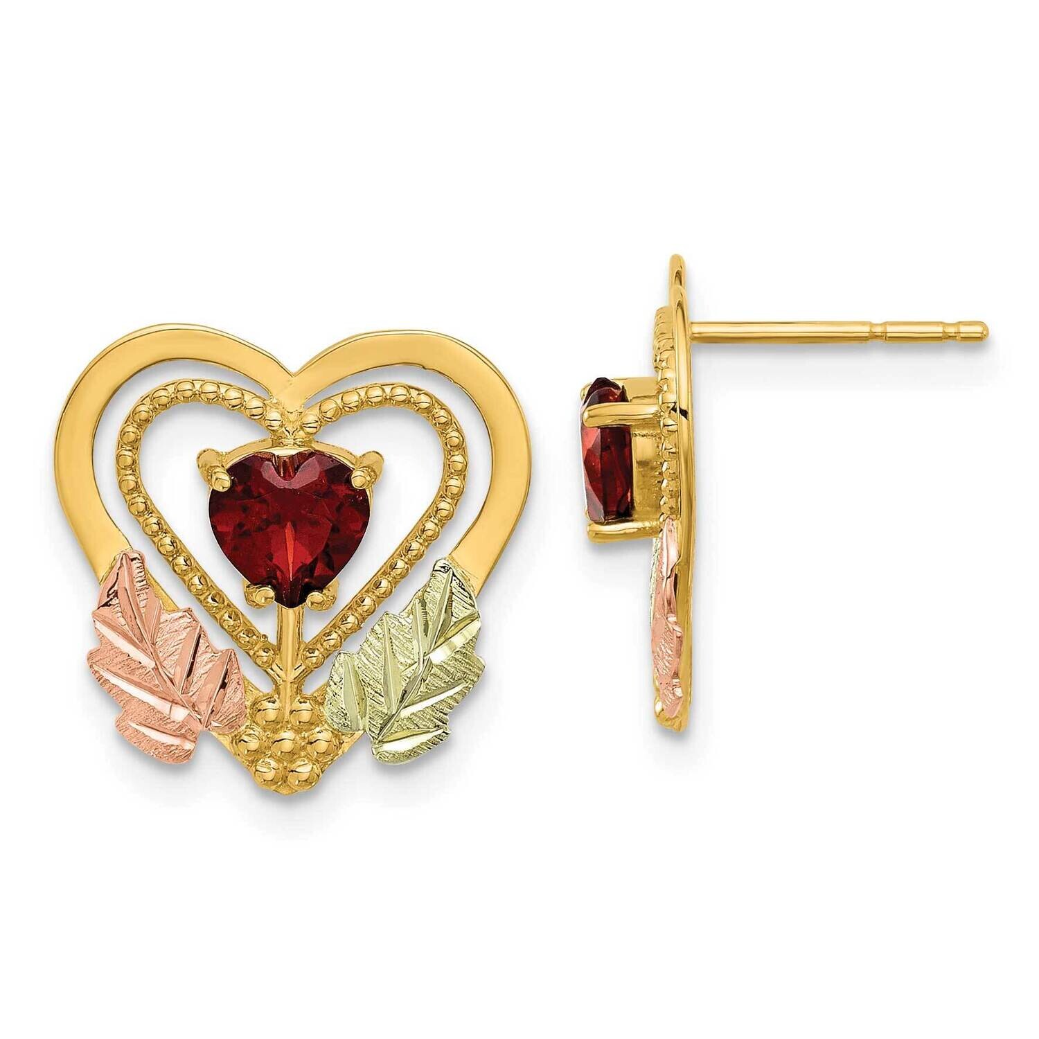 12K Accents Black Hills Gold Garnet Heart Post Earrings 10k Gold 10BH730, MPN: 10BH730,