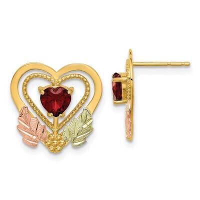 12K Accents Black Hills Gold Garnet Heart Post Earrings 10k Gold 10BH730, MPN: 10BH730,