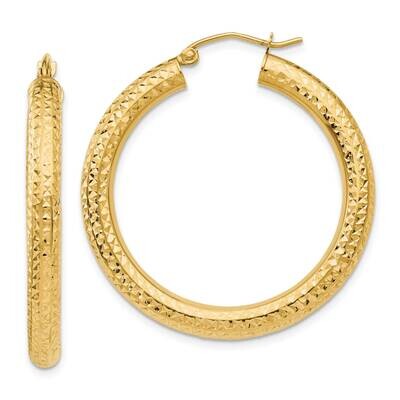 Diamond-Cut 4mm Round Hoop Earrings 10k Gold 10TC534, MPN: 10TC534,