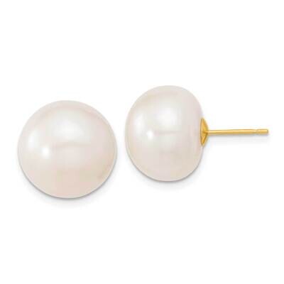 13-14mm White Button Freshwater Cultured Pearl Post Earrings 10k Gold 10X130BW, MPN: 10X130BW,