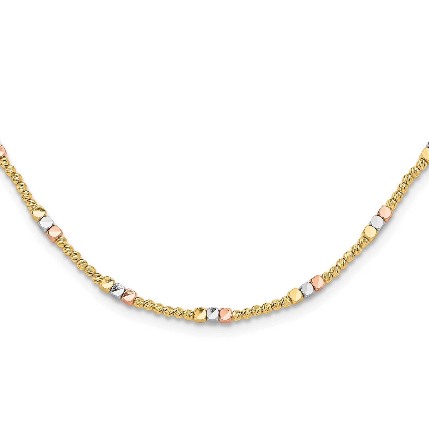 Diamond-Cut Beaded 18 Inch Necklace 10k Tri-Color Gold 10SF2986TR-18, MPN: 10SF2986TR-18,
