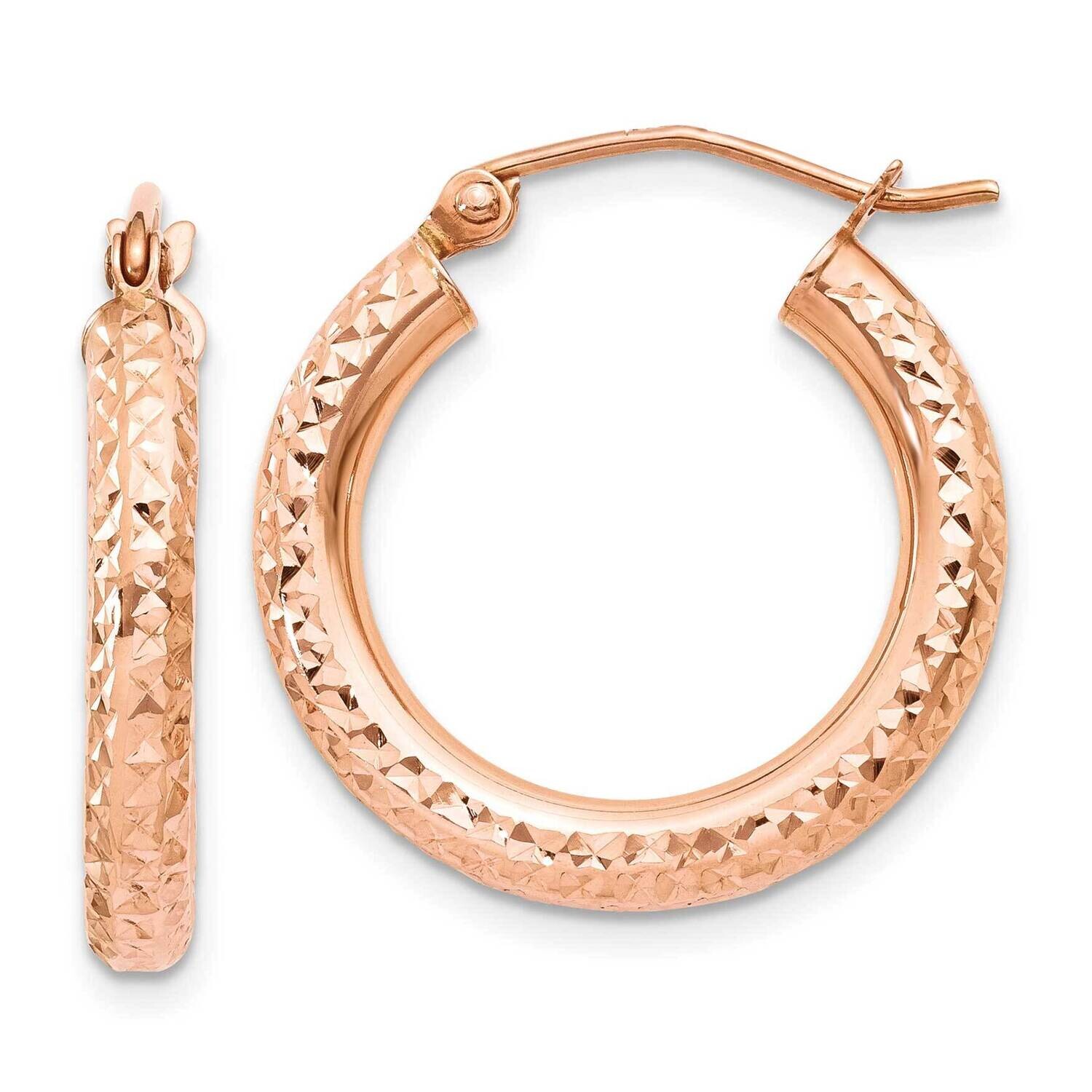 3mm Diamond-Cut Hoops Earrings 10k Rose Gold 10T1015, MPN: 10T1015, 196904147801