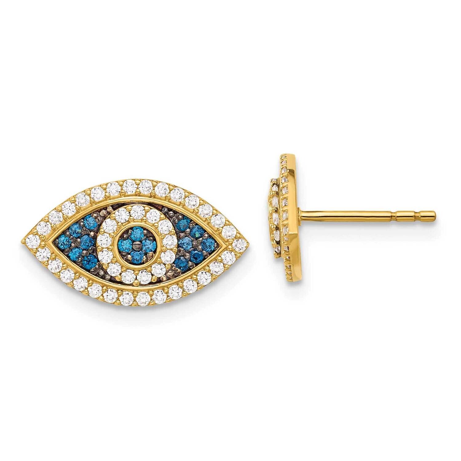 Blue &amp; Clear CZ Evil Eye Post Earrings 10k Polished Gold 10ER364, MPN: 10ER364,