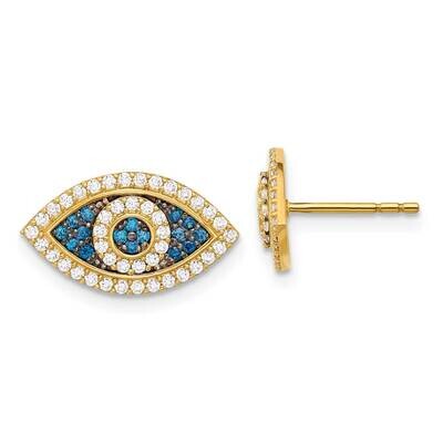 Blue &amp; Clear CZ Evil Eye Post Earrings 10k Polished Gold 10ER364, MPN: 10ER364,