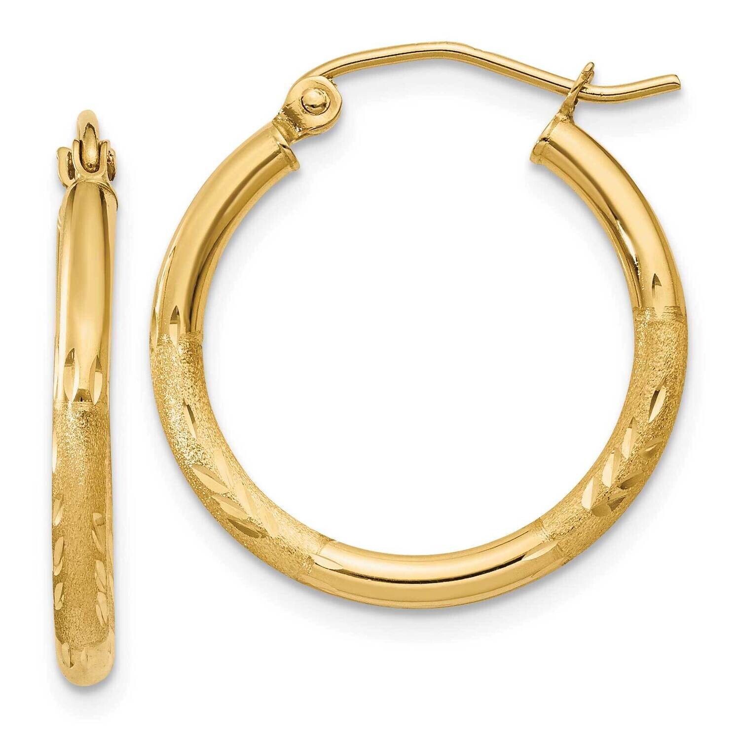 Satin Diamond-Cut 2mm Round Tube Hoop Earrings 10k Gold 10TC210, MPN: 10TC210,