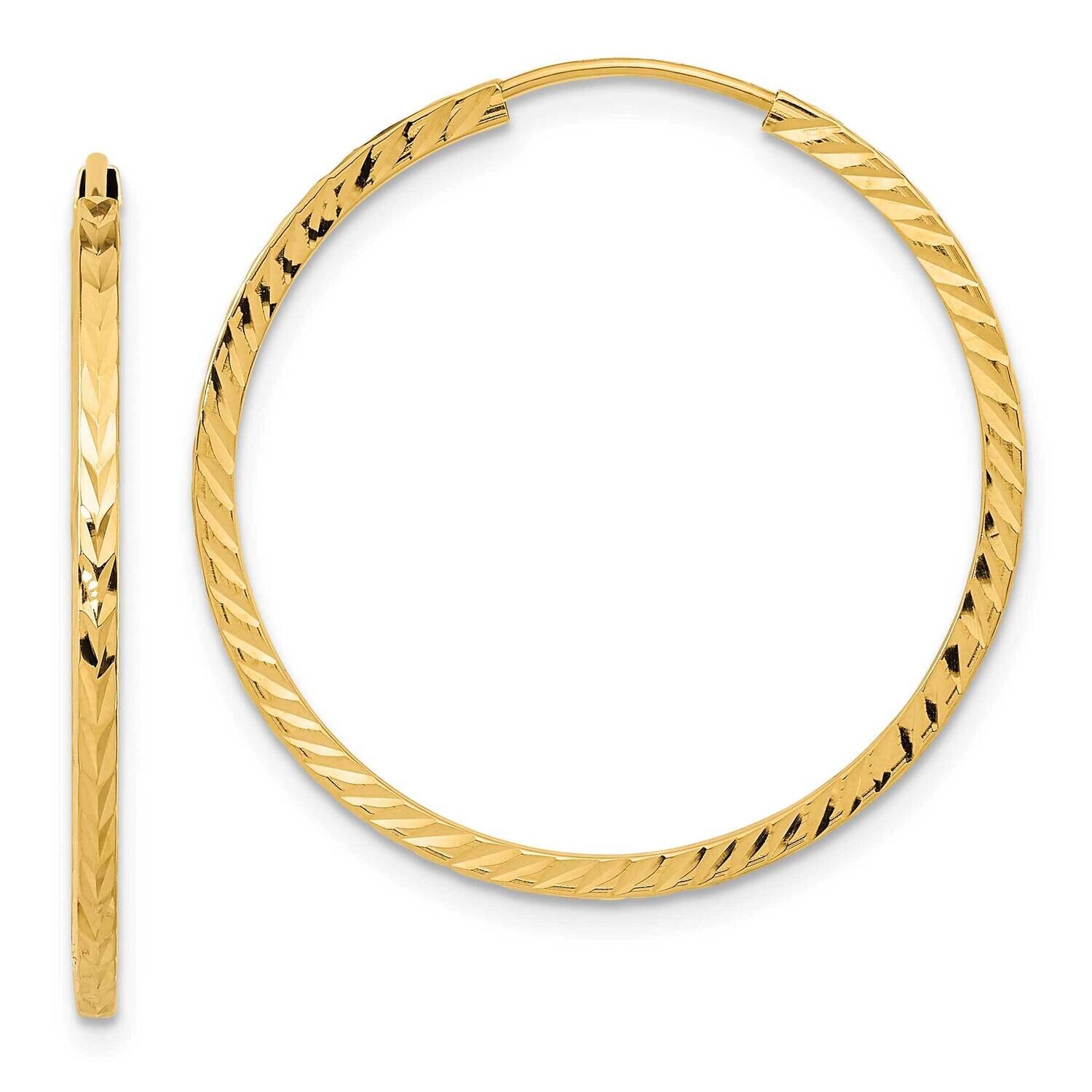 Diamond-Cut Square Tube Endless Hoop Earrings 10k Gold 10TF997, MPN: 10TF997,