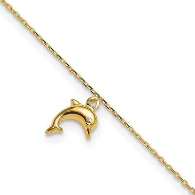 Dolphin Charm 9 Inch 1 Inch Extension Anklet 10k Gold 10ANK231-10, MPN: 10ANK231-10,