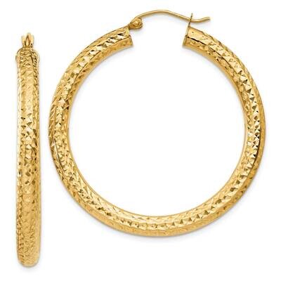 Diamond-Cut 4mm Round Hoop Earrings 10k Gold 10TC533, MPN: 10TC533,