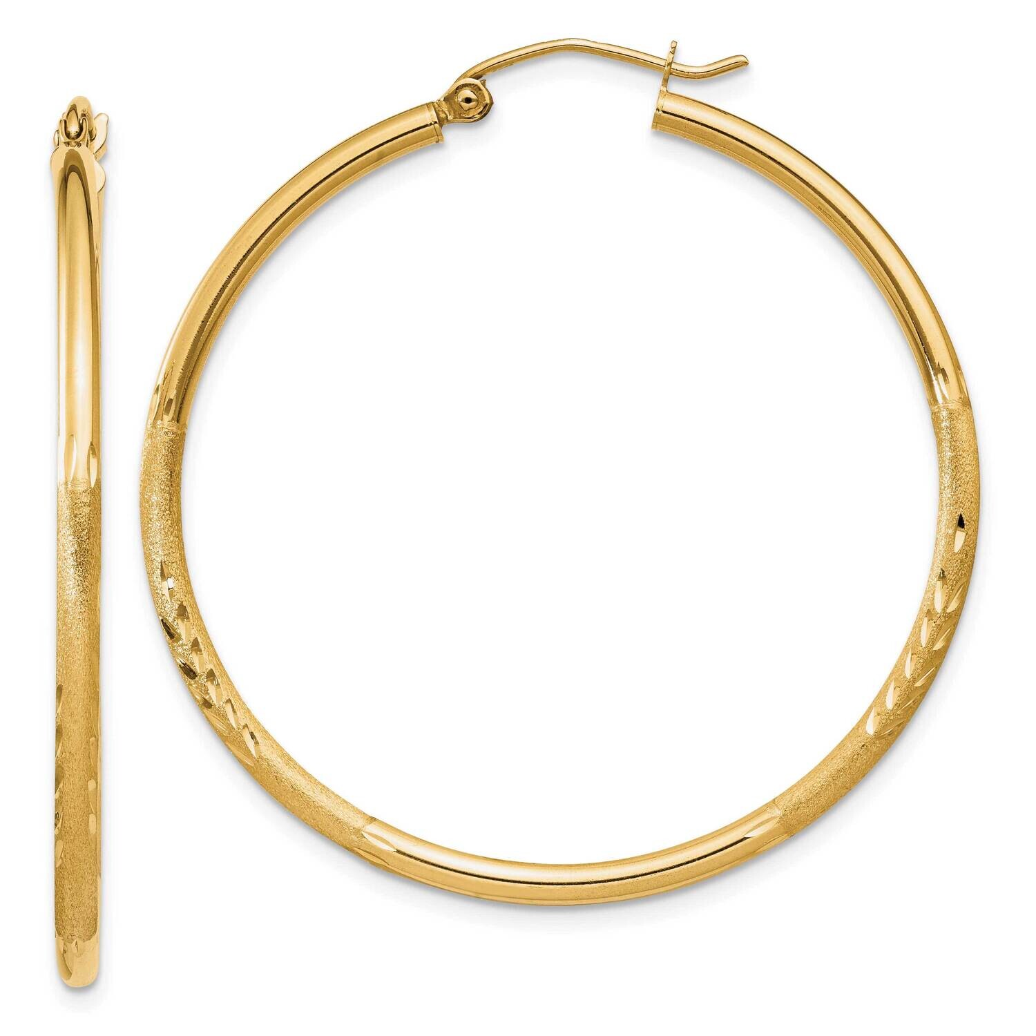 Satin Diamond-Cut 2mm Round Tube Hoop Earrings 10k Gold 10TC213