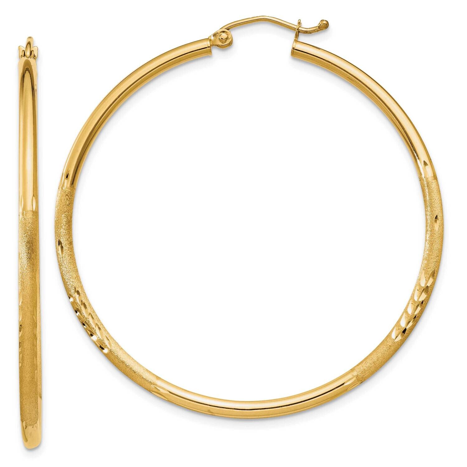 Satin Diamond-Cut 2mm Round Tube Hoop Earrings 10k Gold 10TC214, MPN: 10TC214,