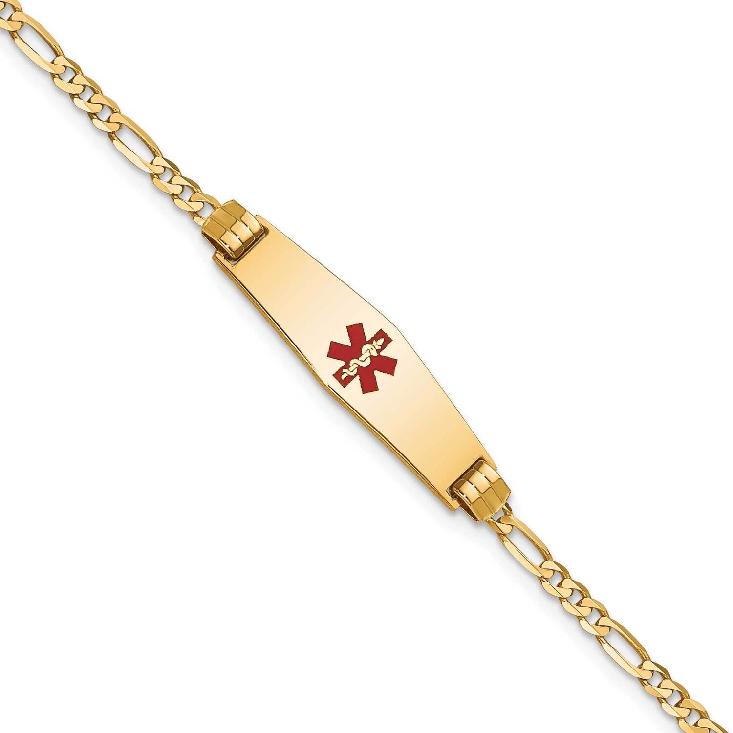 Medical Soft Diamond Shape Red Enamel Figaro Id Bracelet 8 Inch 10k Gold 10XM550CC-8, MPN: 10XM550C…