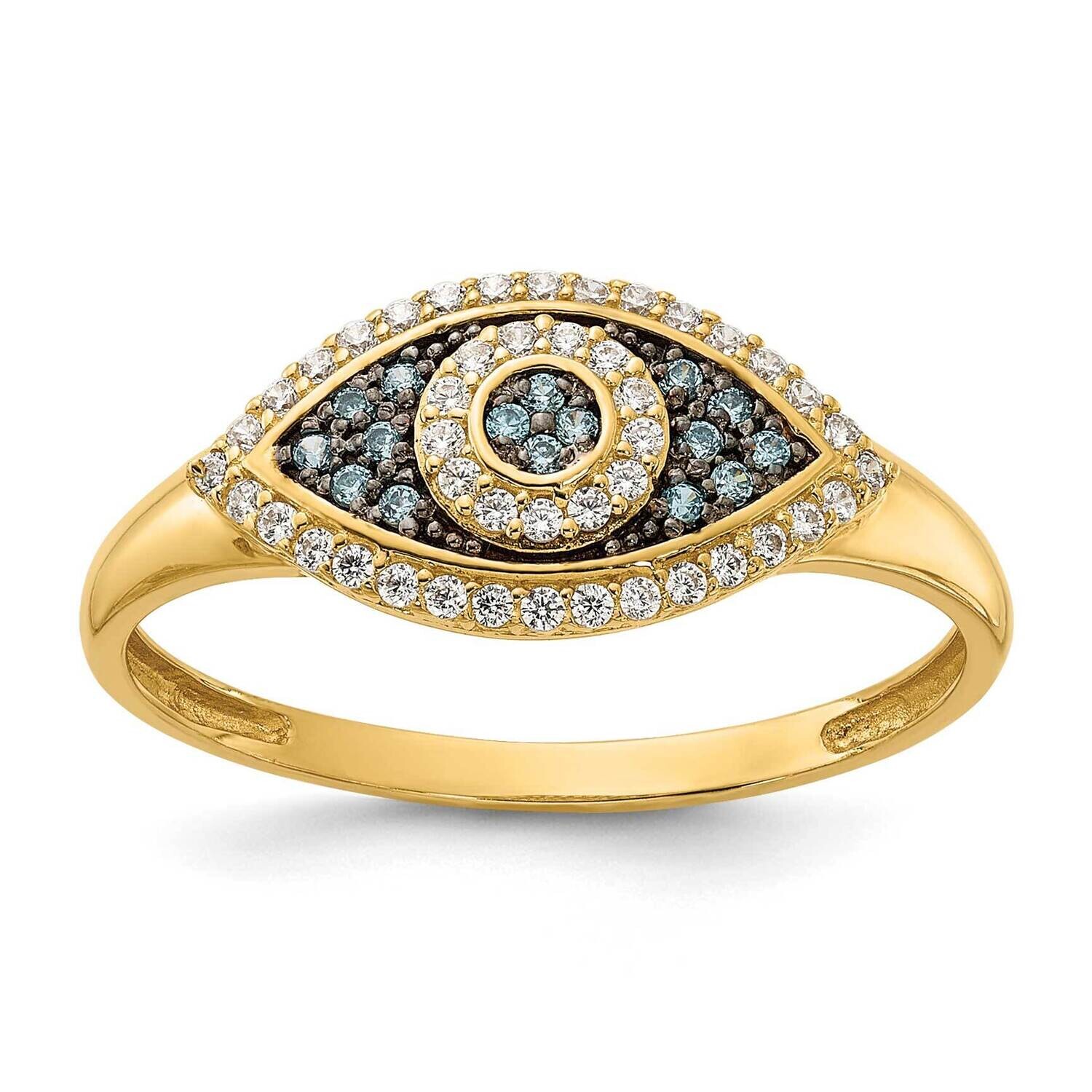 Blue White CZ Evil Eye Ring 10k Polished Gold 10C1504