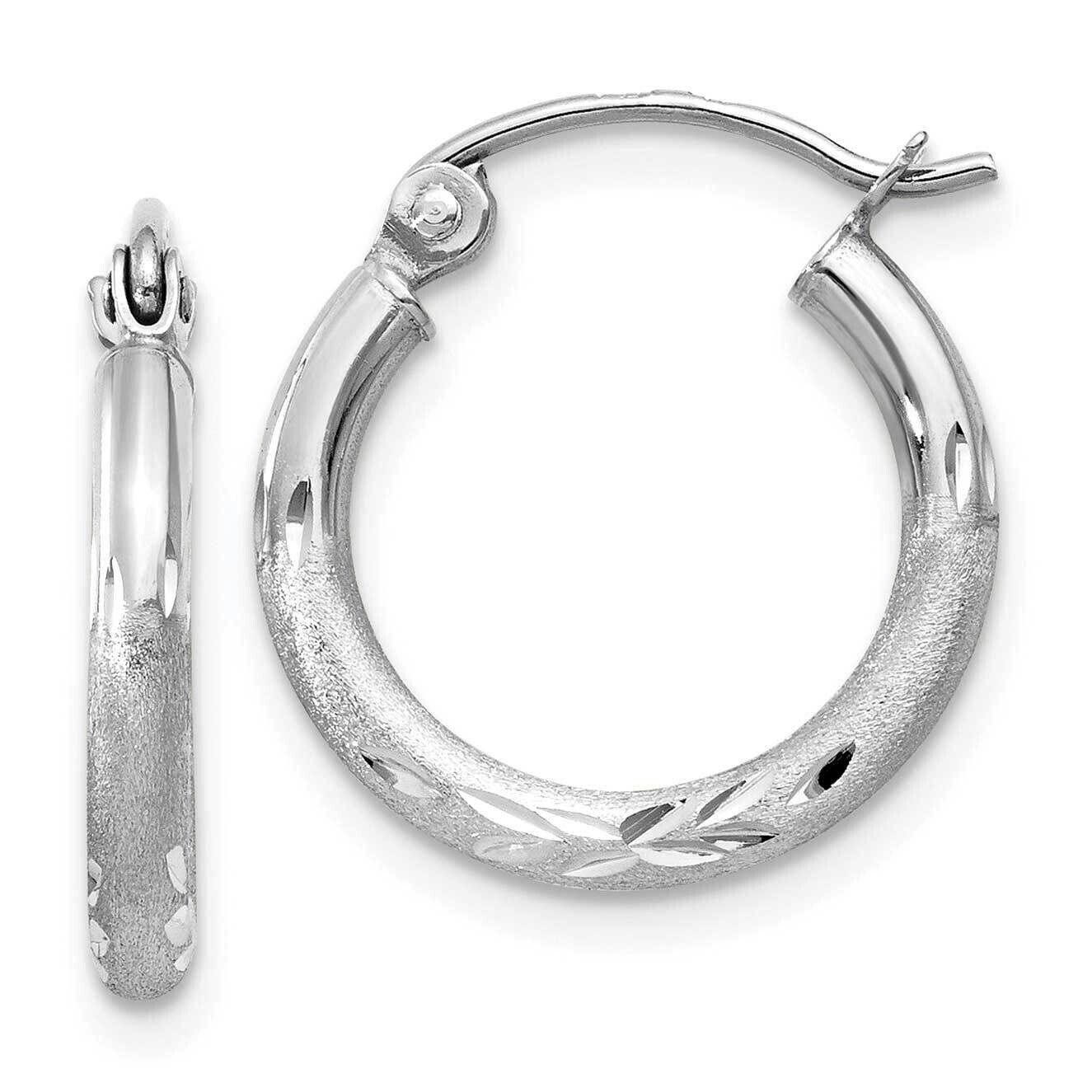 Satin Diamond-Cut 2mm Round Hoop Earrings 10k White Gold 10TC199, MPN: 10TC199,