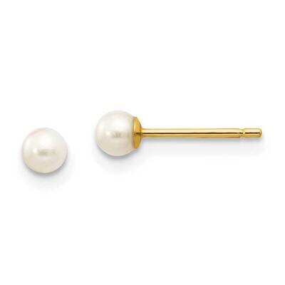 3-4mm White Round Freshwater Cultured Pearl Stud Post Earrings 10k Gold 10X30PW, MPN: 10X30PW,