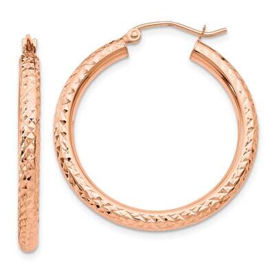 Diamond-Cut 3mm Round Hoop Earrings 10k Rose Gold 10TF823, MPN: 10TF823,