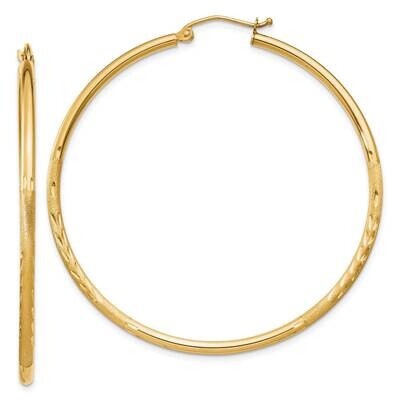 Satin Diamond-Cut 2mm Round Tube Hoop Earrings 10k Gold 10TC215, MPN: 10TC215,