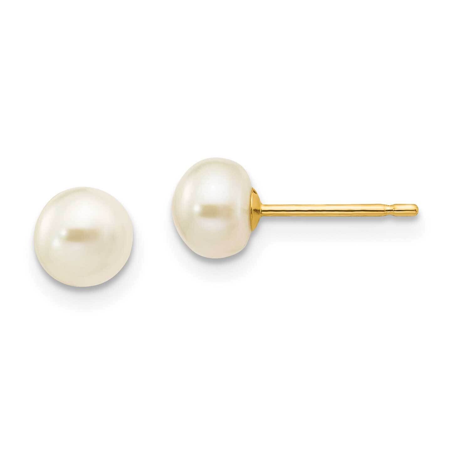 5-6mm White Button Freshwater Cultured Pearl Stud Post Earrings 10k Gold 10X50BW, MPN: 10X50BW,