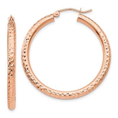 Diamond-Cut 3mm Round Hoop Earrings 10k Rose Gold 10TF824, MPN: 10TF824,