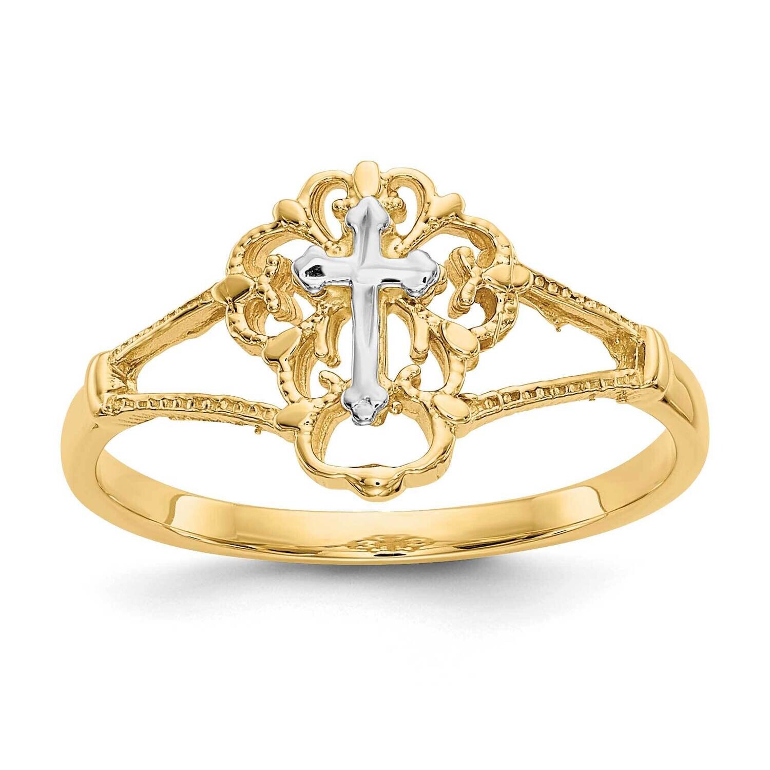 Diamond Cut Cross Ring 10k Two-Tone Gold 10K3939, MPN: 10K3939,