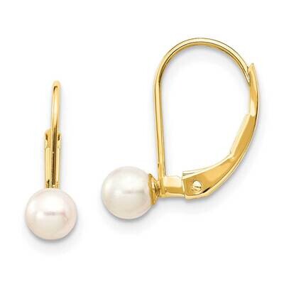 4-5mm White Round Freshwater Cultured Pearl Leverback Earrings 10k Gold 10XF495E, MPN: 10XF495E,