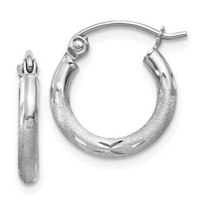 Satin Diamond-Cut 2mm Round Hoop Earrings 10k White Gold 10TC200, MPN: 10TC200,