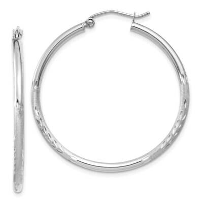 Satin Diamond-Cut 2mm Round Hoop Earrings 10k White Gold 10TC195, MPN: 10TC195,
