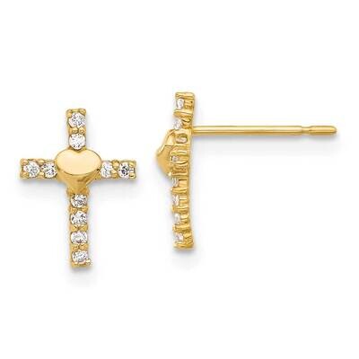 CZ Heart Cross Post Earrings 10k Polished Gold 10ER370, MPN: 10ER370,