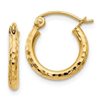 Diamond-Cut 2mm Round Tube Hoop Earrings 10k Gold 10TC235, MPN: 10TC235,
