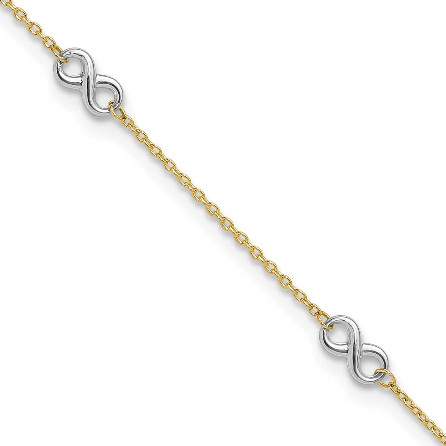 Polished Infinity 9 Inch Plus 1 Inch Extender Anklet 10k Two-Tone Gold 10ANK316-9, MPN: 10ANK316-9,