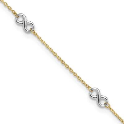 Polished Infinity 9 Inch Plus 1 Inch Extender Anklet 10k Two-Tone Gold 10ANK316-9, MPN: 10ANK316-9,