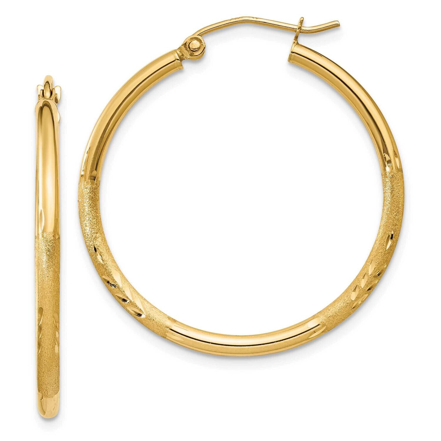 Satin Diamond-Cut 2mm Round Tube Hoop Earrings 10k Gold 10TC208, MPN: 10TC208,