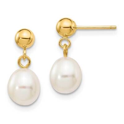 6-7mm White Rice Freshwater Cultured Pearl Dangle Post Earrings 10k Gold 10XF252E, MPN: 10XF252E,