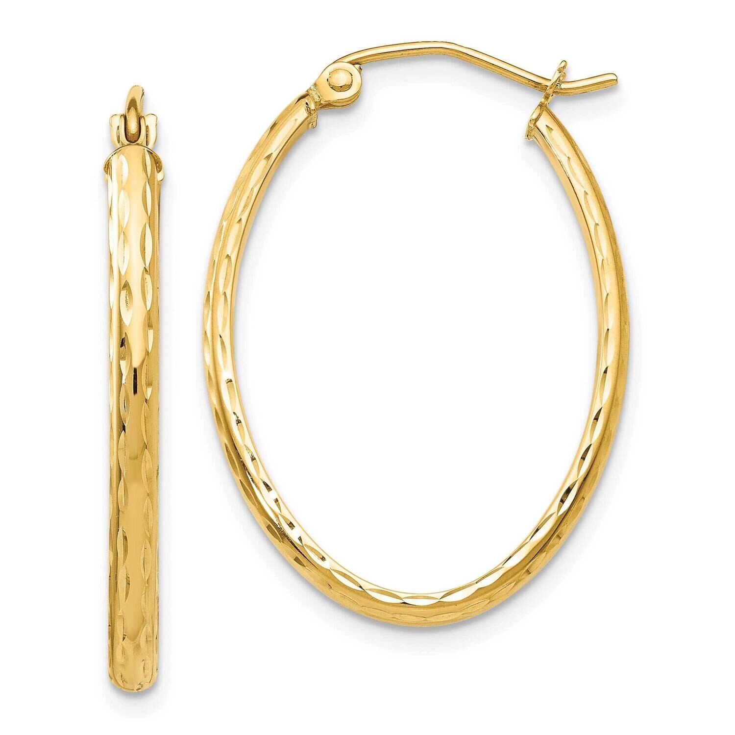 Lightweight Diamond-Cut Oval Hoop Earrings 10k Gold 10TE513