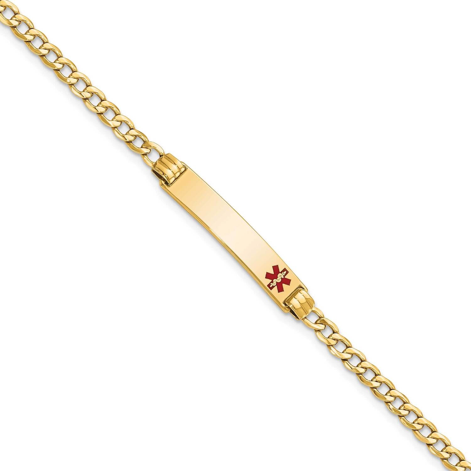 Semi-Solid Medical Red Enamel Cuban Link Id Bracelet 8 Inch 10k Gold 10XM557FR-8, MPN: 10XM557FR-8,