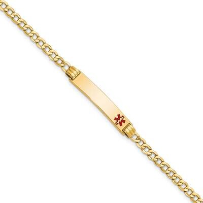 Semi-Solid Medical Red Enamel Cuban Link Id Bracelet 8 Inch 10k Gold 10XM557FR-8, MPN: 10XM557FR-8,