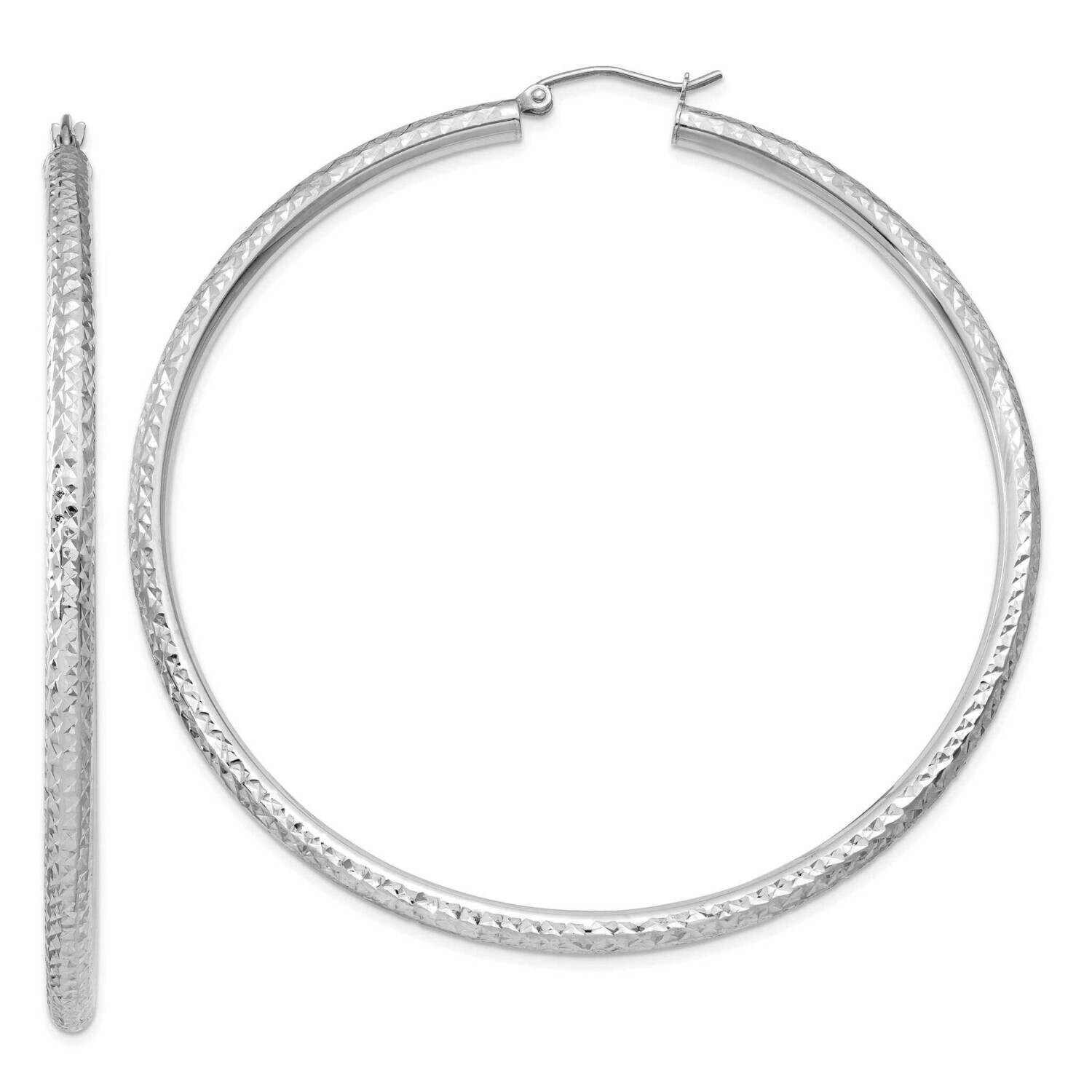 Diamond-Cut 3mm Round Hoop Earrings 10k White Gold 10TC262, MPN: 10TC262,