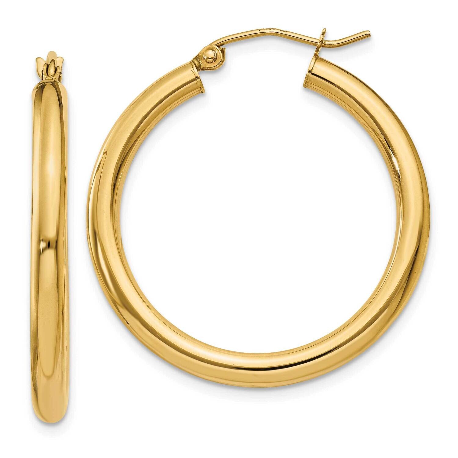 3mm Lightweight Tube Hoop Earrings 10k Polished Gold 10T936L