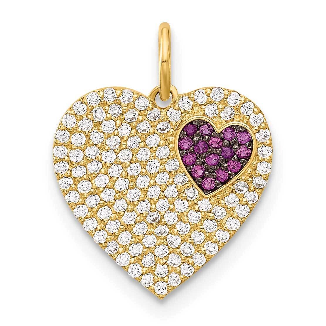 Clear &amp; Red CZ Heart Charm 10k Polished Gold 10C1481, MPN: 10C1481,