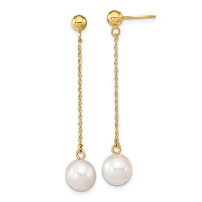 7-8mm White Round Freshwater Cultured Pearl Dangle Post Earrings 10k Gold 10XF652E, MPN: 10XF652E,
