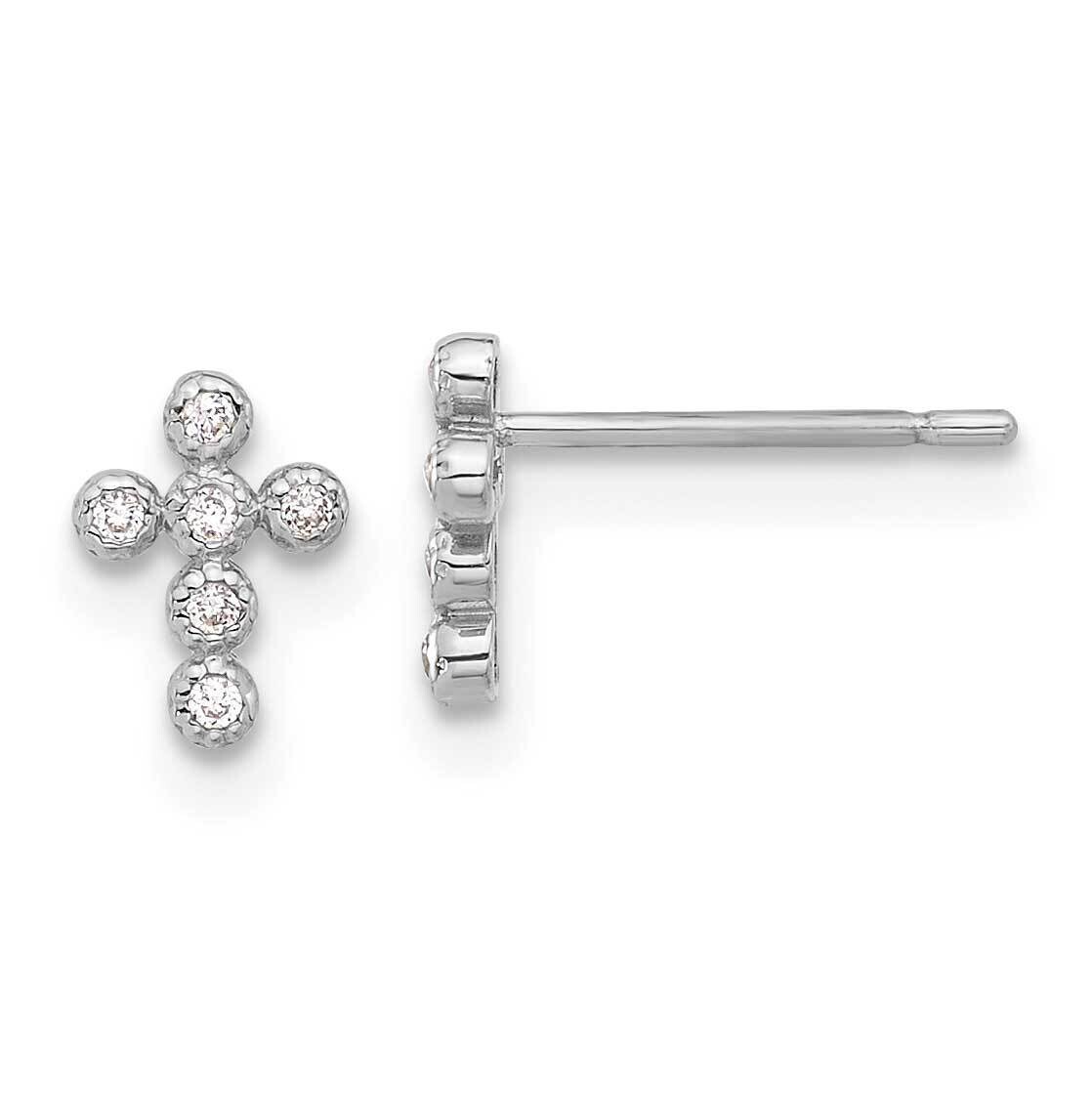 Polished CZ Cross Post Earrings 10k White Gold 10ER369W, MPN: 10ER369W,