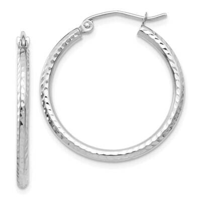 Diamond-Cut 2mm Round Tube Hoop Earrings 10k White Gold 10TC221, MPN: 10TC221, 196904147757